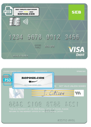 Latvia SEB Bank visa card fully editable template in PSD format