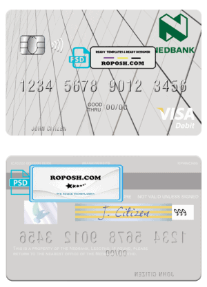 Lesotho Nedbank visa card fully editable template in PSD format