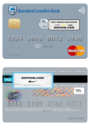 Lesotho Standard Bank mastercard fully editable credit card template in PSD format