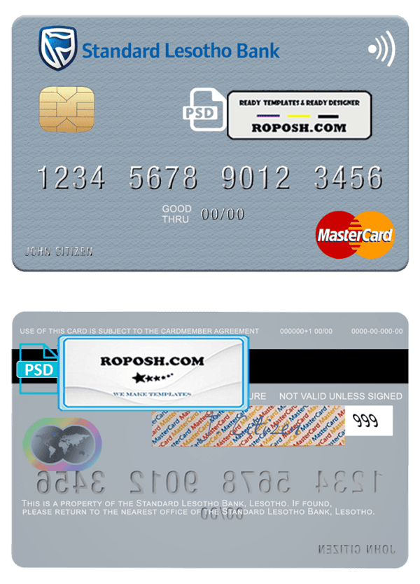 Lesotho Standard Bank mastercard fully editable credit card template in PSD format