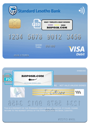 Lesotho Standard Bank visa card fully editable template in PSD format