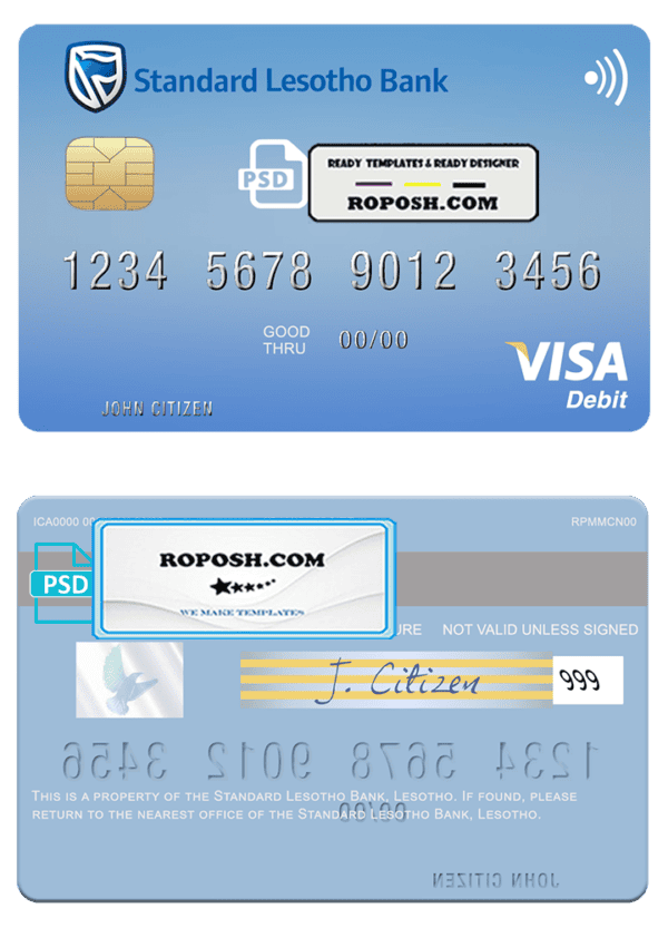 Lesotho Standard Bank visa card fully editable template in PSD format