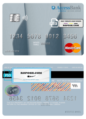 Liberia Access Bank mastercard fully editable template in PSD format