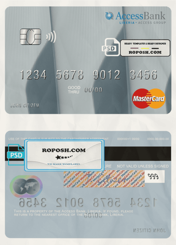 Liberia Access Bank mastercard fully editable template in PSD format