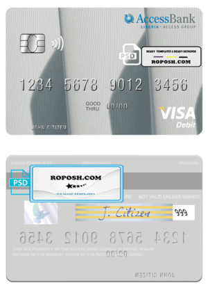Liberia Access Bank visa card fully editable template in PSD format