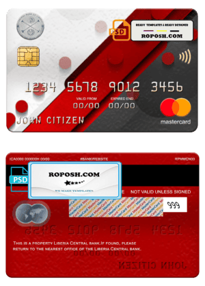 Liberia Central bank mastercard, fully editable template in PSD format