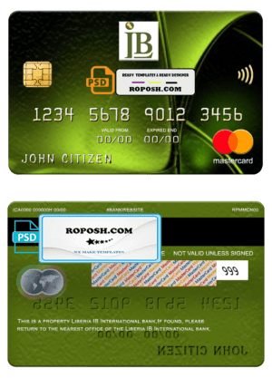 Liberia IB International bank mastercard, fully editable template in PSD format