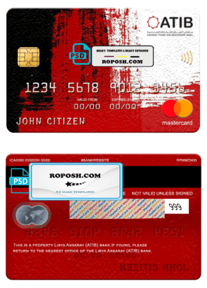 Libya Assaray bank (ATIB) mastercard, fully editable template in PSD format
