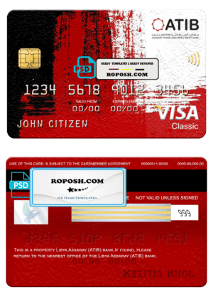 Libya Assaray bank (ATIB) visa classic card, fully editable template in PSD format