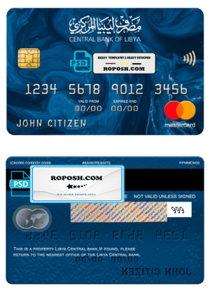 Libya Central bank mastercard, fully editable template in PSD format