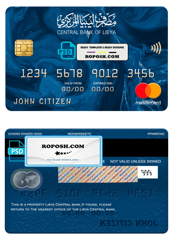 Libya Central bank mastercard, fully editable template in PSD format