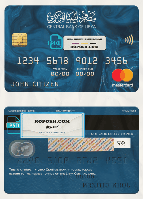 Libya Central bank mastercard, fully editable template in PSD format