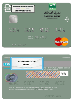 Libya Sahara Bank mastercard fully editable credit card template in PSD format