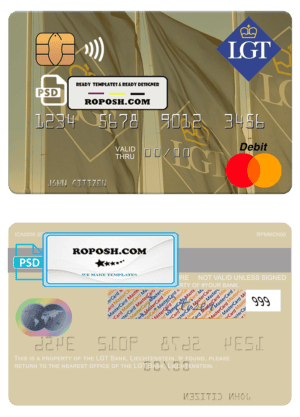 Liechtenstein LGT Bank mastercard fully editable credit card template in PSD format