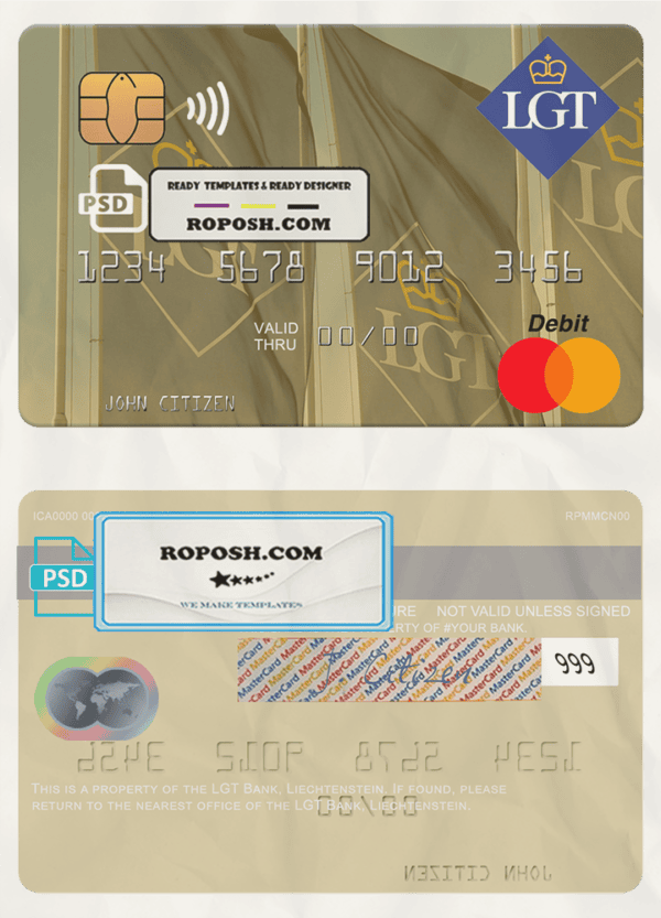 Liechtenstein LGT Bank mastercard fully editable credit card template in PSD format