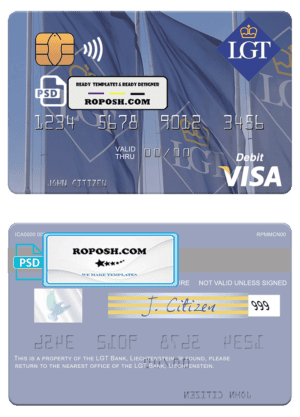 Liechtenstein LGT Bank visa card fully editable template in PSD format