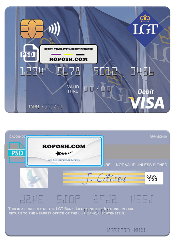 Liechtenstein LGT Bank visa card fully editable template in PSD format