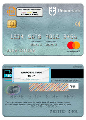 Liechtenstein Union bank mastercard, fully editable template in PSD format