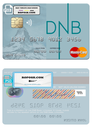 Lithuania DNB Bank mastercard fully editable credit card template in PSD format