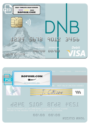 Lithuania DNB Bank visa card fully editable template in PSD format
