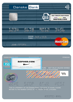 Lithuania Danske Bank mastercard fully editable template in PSD format