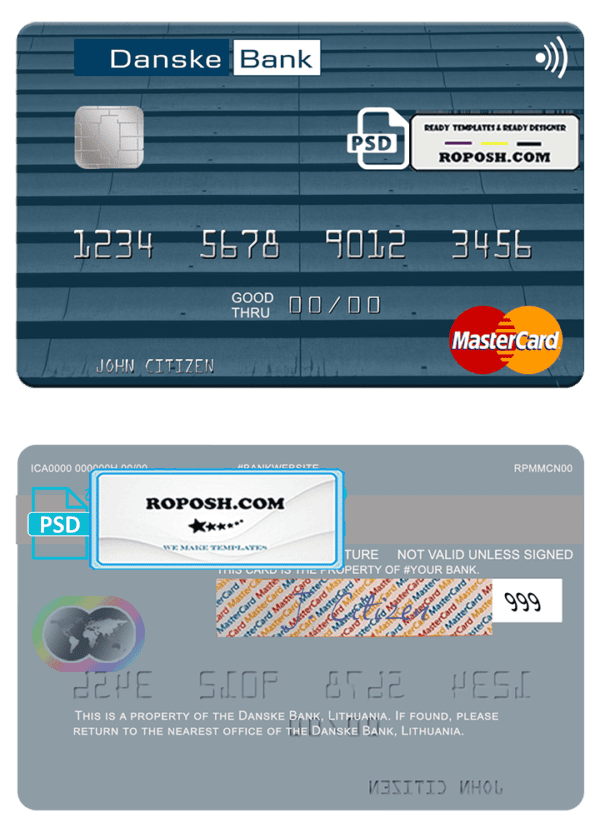 Lithuania Danske Bank mastercard fully editable template in PSD format