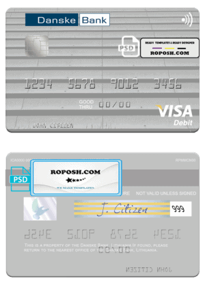 Lithuania Danske Bank visa card fully editable template in PSD format