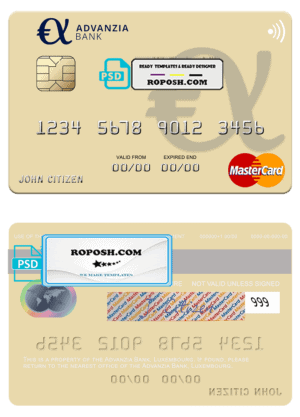 Luxembourg Advanzia Bank mastercard credit card template in PSD format