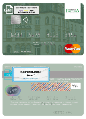 Luxembourg Banque Fortuna mastercard credit card template in PSD format