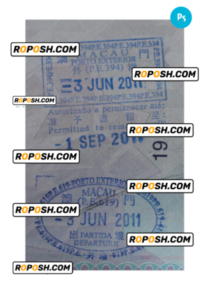 MACAU visa stamp PSD template, with fonts
