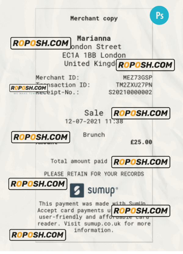 MARIANNA payment check PSD template
