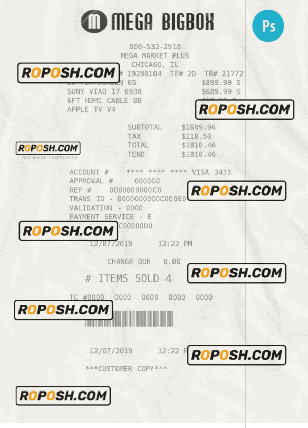 MEGA BIGBOX payment receipt PSD template