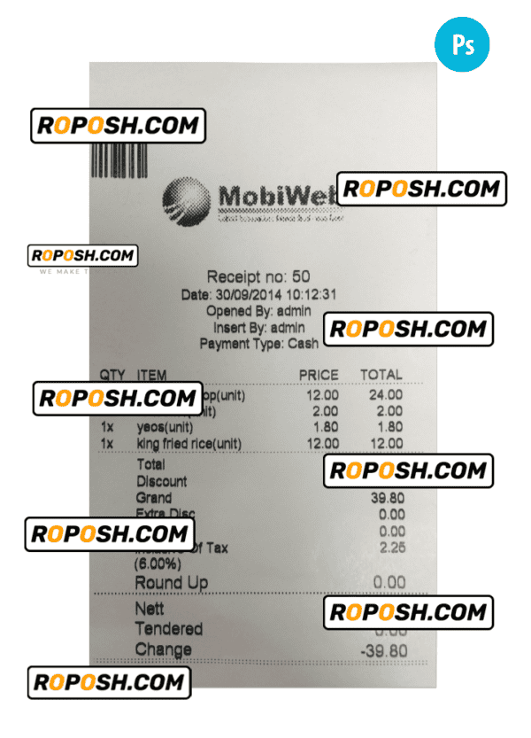 MOBIWEB payment receipt PSD template