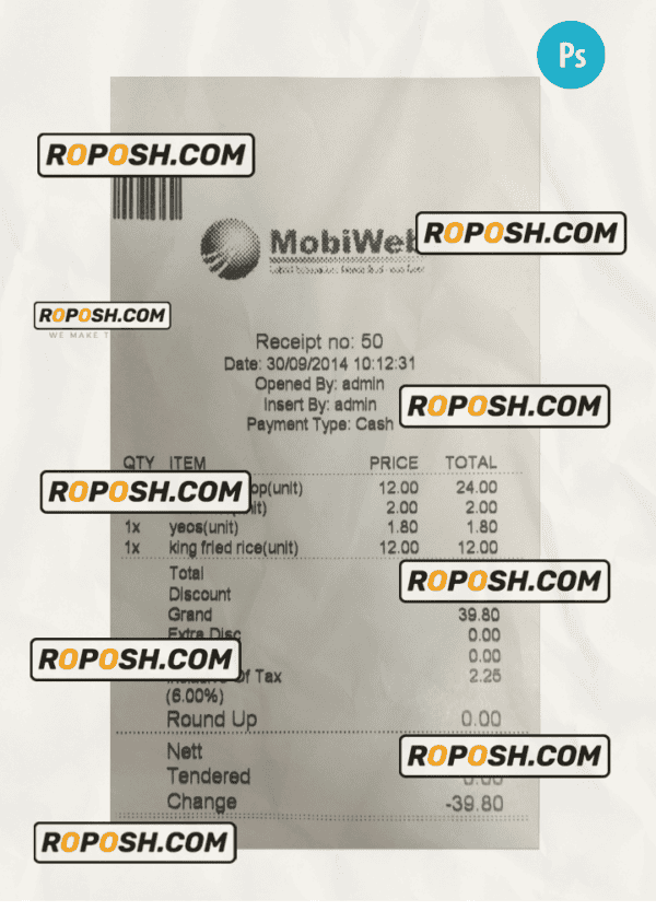 MOBIWEB payment receipt PSD template