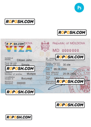 MOLDOVA entry visa PSD template, with fonts