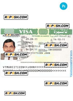 MOROCCO travel visa PSD template, completely editable, with fonts