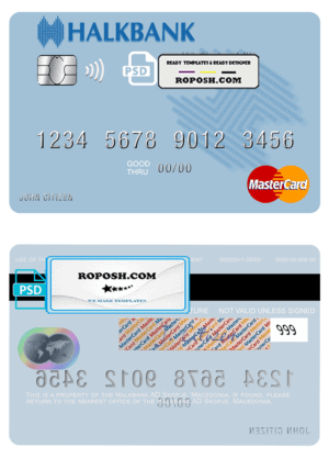 Macedonia Halkbank AD Skopje mastercard credit card template in PSD format