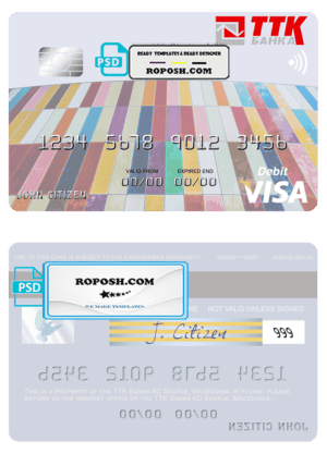 Macedonia TTK Banka AD Skopje visa card fully editable template in PSD format