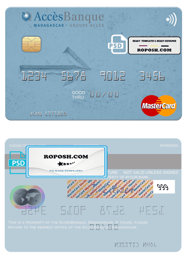 Madagascar AccèsBanque mastercard credit card template in PSD format