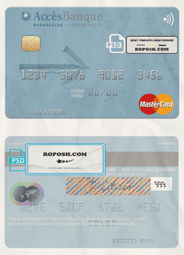 Madagascar AccèsBanque mastercard credit card template in PSD format