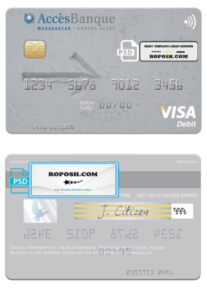 Madagascar AccèsBanque visa card fully editable template in PSD format