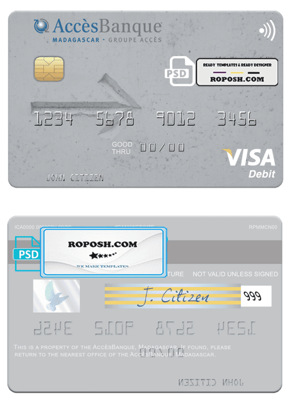 Madagascar AccèsBanque visa card fully editable template in PSD format