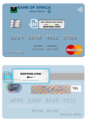 Madagascar Bank of Africa mastercard credit card template in PSD format