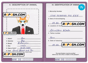 Malawi dog (animal, pet) passport PSD template, completely editable