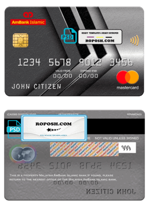 Malaysia AmBank Islamic bank mastercard, fully editable template in PSD format