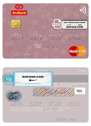Malaysia AmBank mastercard credit card template in PSD format