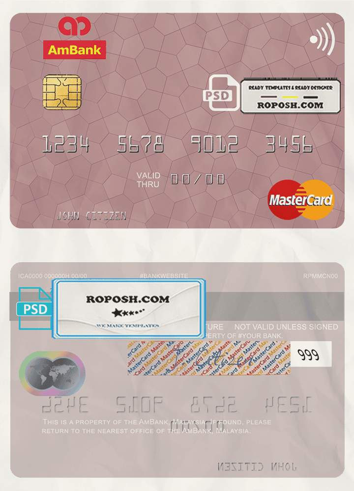 Malaysia AmBank mastercard credit card template in PSD format Malaysia AmBank mastercard credit card template in PSD format
