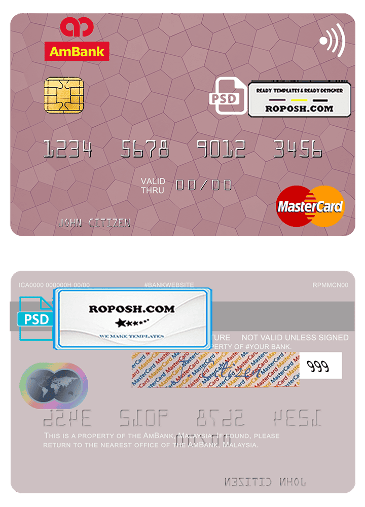 Malaysia AmBank mastercard credit card template in PSD format Malaysia AmBank mastercard credit card template in PSD format