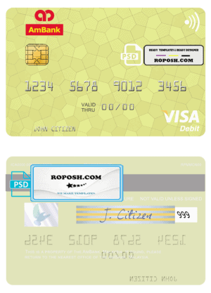 Malaysia AmBank visa credit card template in PSD format