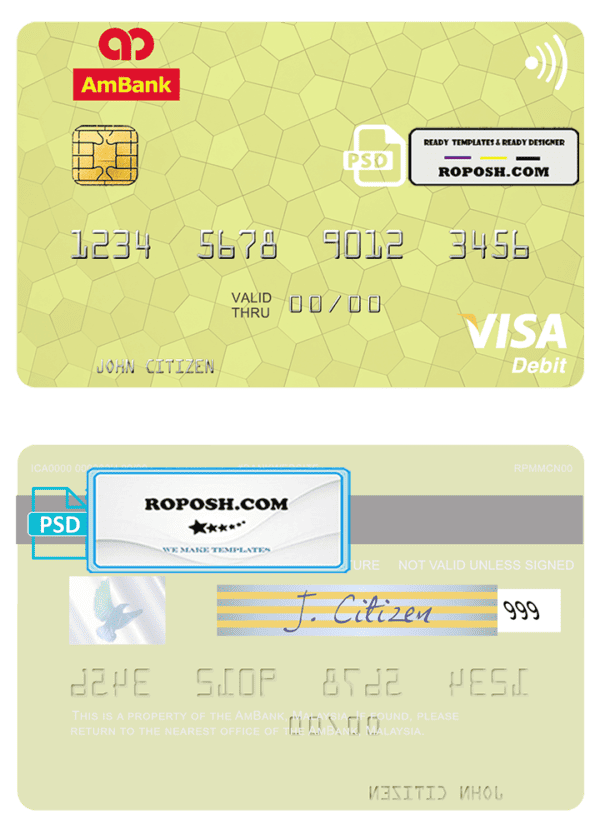 Malaysia AmBank visa credit card template in PSD format